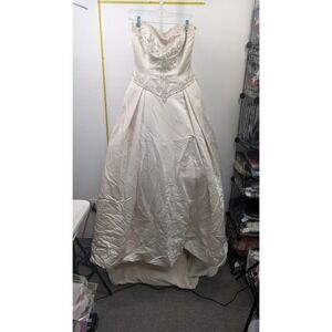 Jasmine Bridal Champagne Satin Embroidered Strapless Wedding Dress Gown Size 12